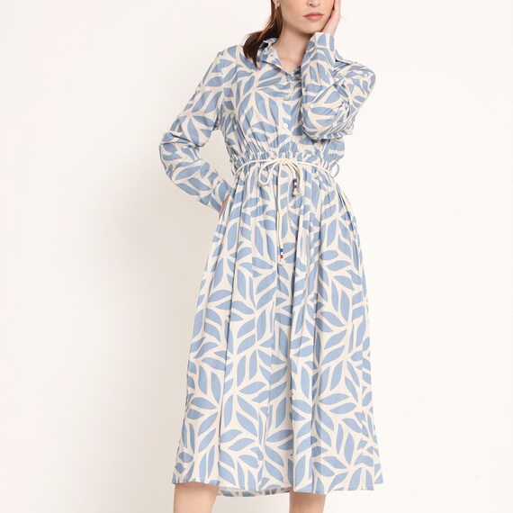 Leah Cotton Shirt Dress Blue Leaf