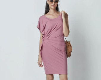 Bea Asymmetric Bamboo Jersey Dress Dusky Pink