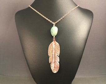 Copper Feather with Turquoise Necklace