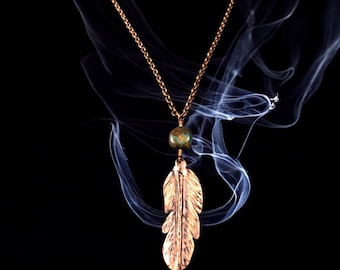 Copper Feather with Turquoise Necklace
