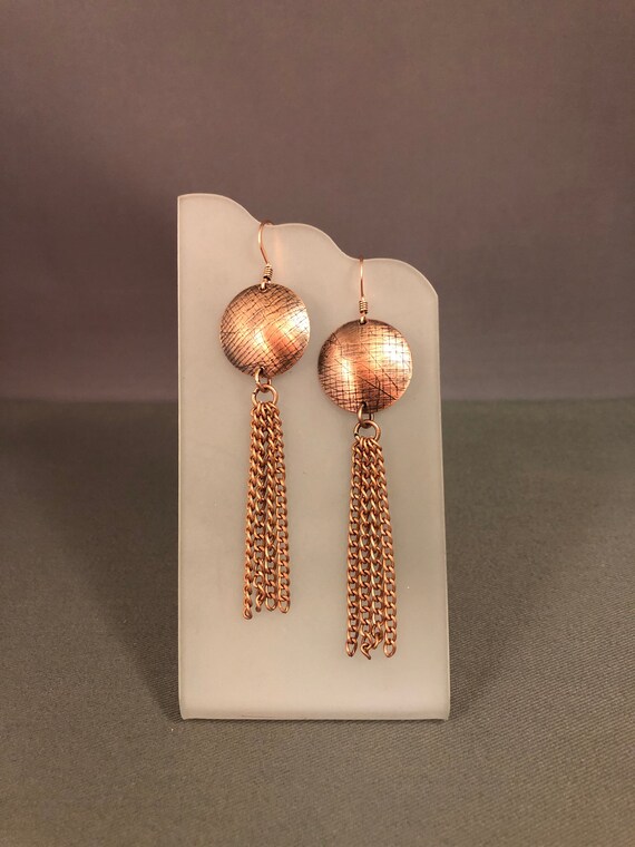 Copper Disk Tassel Earring Etsy