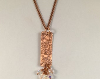 Delicate Copper pendant with pearl and crystals