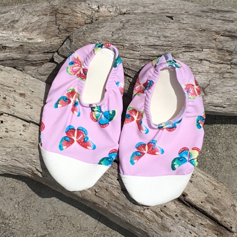 Water Shors for Kids and Toddlers Pool Beach Spandex Fabric with Toughtek rubber Sole and Toe Cap Butterflies