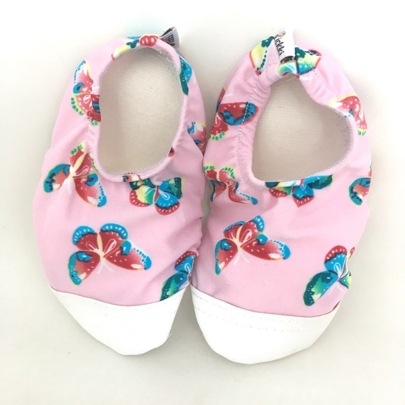 Water Shors for Kids and Toddlers Pool Beach Spandex Fabric with Toughtek rubber Sole and Toe Cap Butterflies