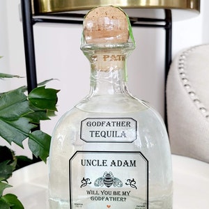 Étiquette tequila du parrain, étiquette du parrain, étiquette personnalisée de la tequila, cadeau de proposition de baptême, amoureux des mécènes, cadeau marraine, étiquettes de mécène