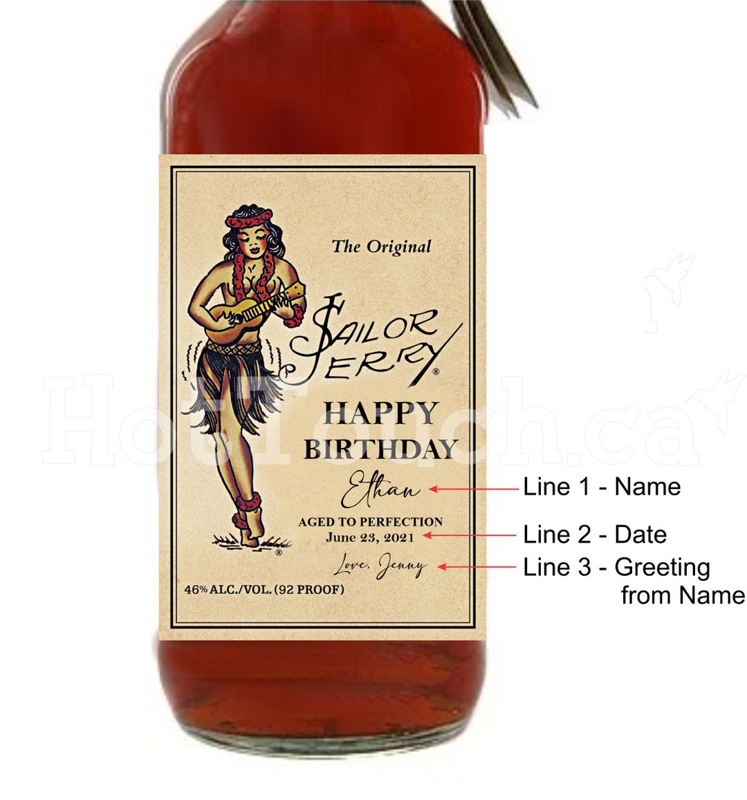 Sailor Jerry Birthday Label, Birthday Liquor Label, Birthday Spiced Rum Labels, Rum Bottle Label