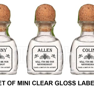 Groomsman proposal, bestman proposal, Wedding Mini Patron label, Mini wedding shot, Mini Party Favor,groomsman shot, Tequila Custom Label