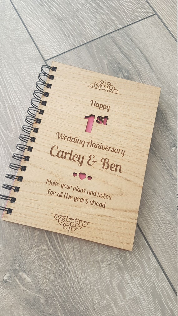 Personalised Wooden Notebook Journal1st Wedding Anniversary Gift First Paper