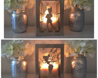 Peter Pan and Tinkerbell metal candle holder, Lantern, Centerpiece,Disney Home decor, Utensil holder, Disney Gift