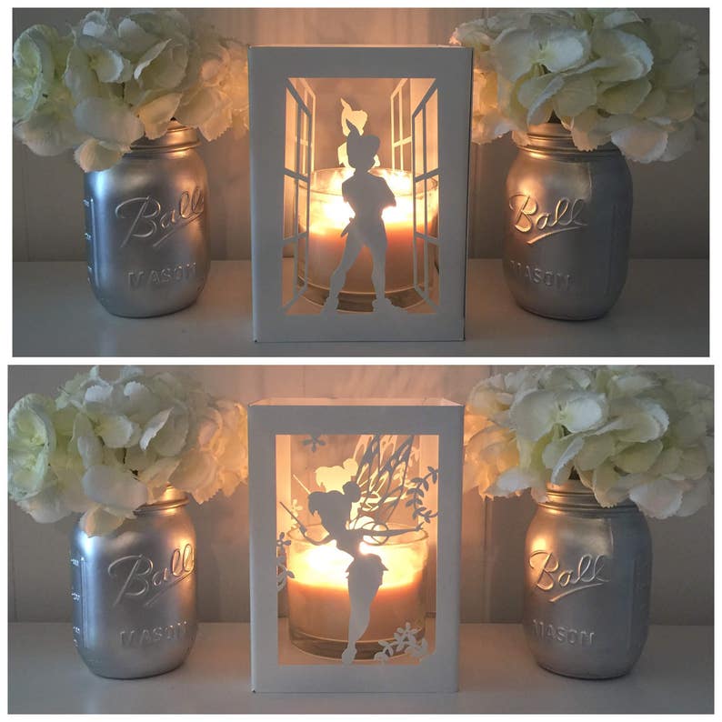 Peter Pan and Tinkerbell metal candle holder, Lantern, Centerpiece,Disney Home decor, Utensil holder, Disney Gift image 2