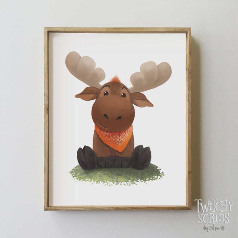 Baby Moose Art // Moose Print // Nursery Room Art // Woodland Etsy