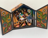 Folk Art Wood Retablo Diorama Country side dancer and music