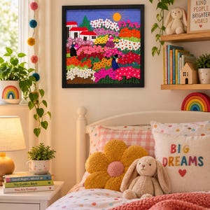 Peruvian Arpillera Wall Art, Handmade 3D Textile Art, Framed 11x11, Andean Folk Art, Peru Embroidery, Colorful Wall Decor