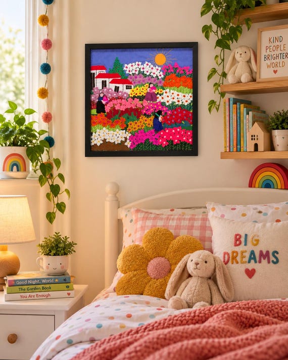 Peruvian Arpillera Wall Art, Handmade 3D Textile Art, Framed 11x11, Andean Folk Art, Peru Embroidery, Colorful Wall Decor