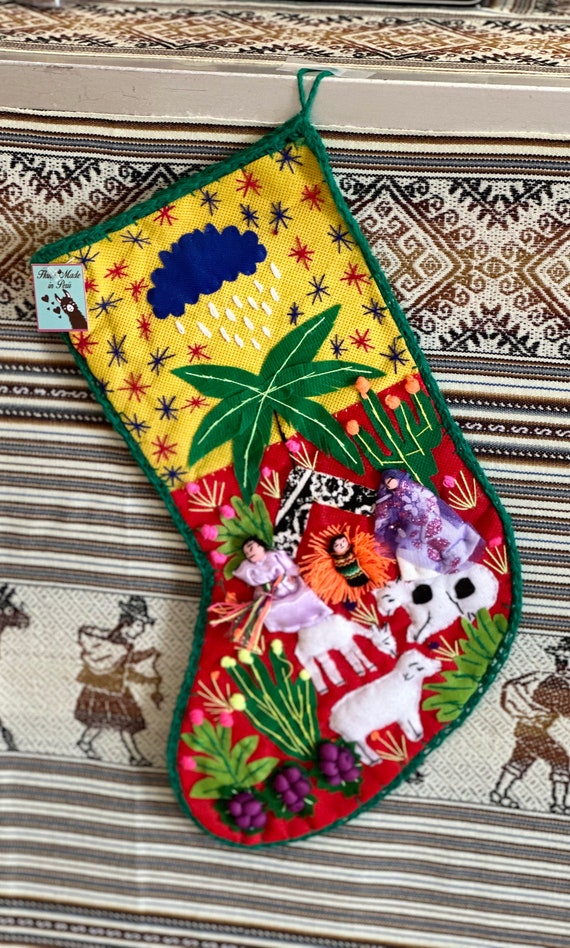 Peruvian Folk Art Christmas Stocking - Handcrafted 3D Artwork