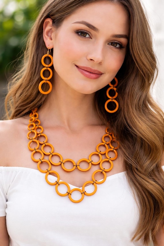Handmade Peruvian Wood Necklace and Earring Set | Eco-Friendly Artisan Jewelry