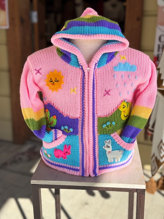 Children hand made sweater with hand embroidered with hooded