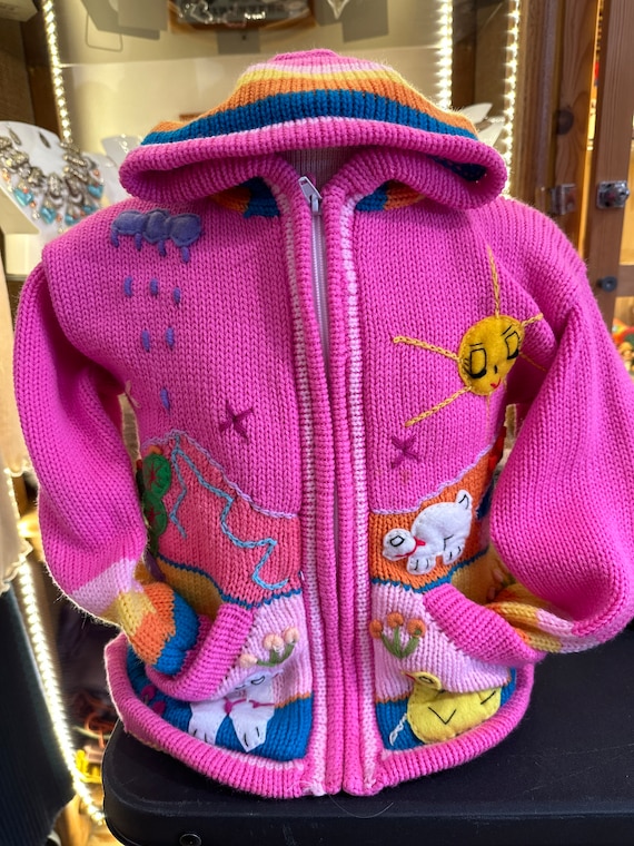 Children hand made sweater with hand embroidered with hooded