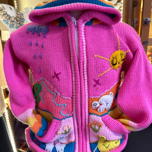 Children hand made sweater with hand embroidered with hooded