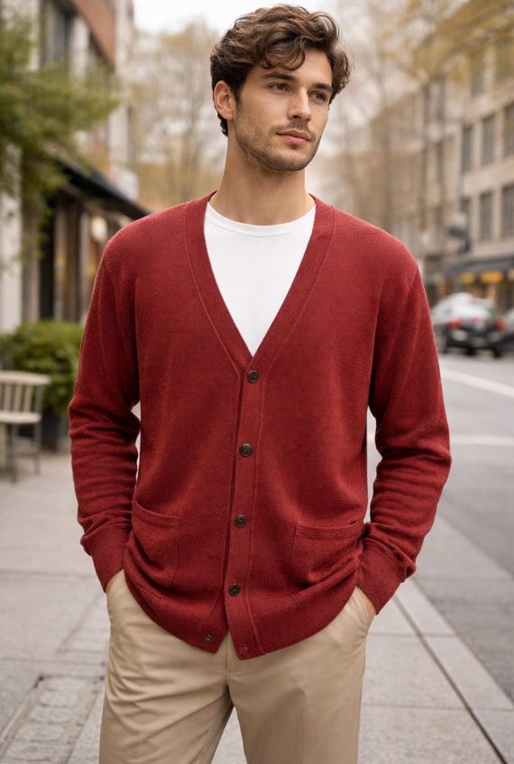 Men’s Handmade Alpaca Wool Cardigan Sweater - Peruvian Knit & Warm  (Neutral Colors)