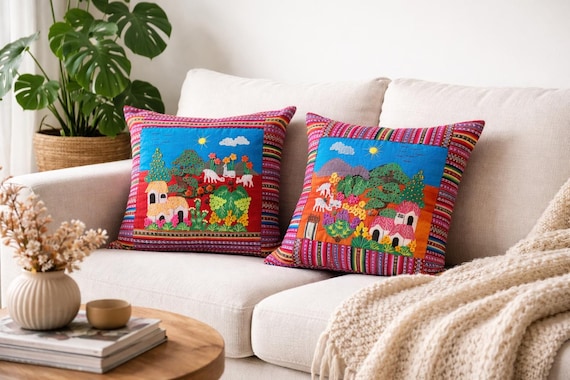 Peruvian Hand-Appliquéd Pillows – Artistry for Your Home Decor - Set of 2