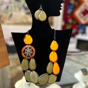 Enchanting Peruvian Jewelry Set: Handcrafted Elegance from Tagua Nut