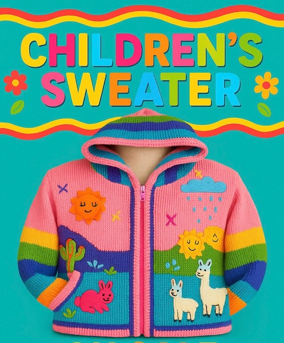 Children hand made sweater with hand embroidered with hooded