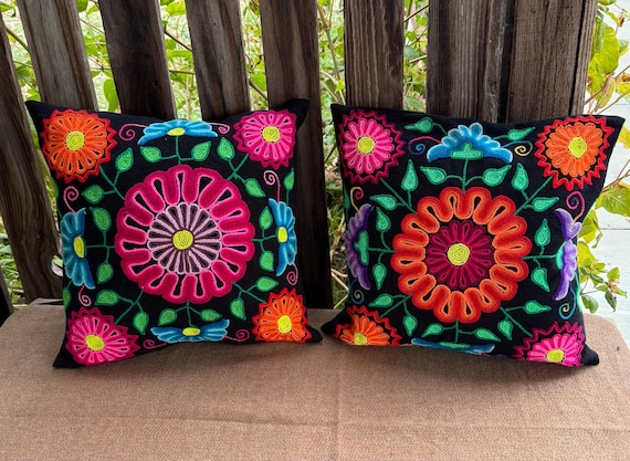 Set of 2 Hand-Embroidered Peruvian Pillowscase only | Artisan Decor