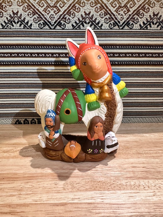 Handmade Ceramic Llama Nativity | Peruvian Artisan Craftsmanship | 7x5 inches | Candle Holder