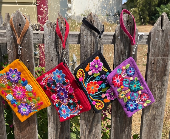 Unique Peruvian boho embroidered pouch bag