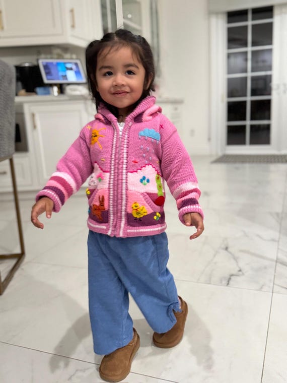 Children hand made sweater with hand embroidered with hooded