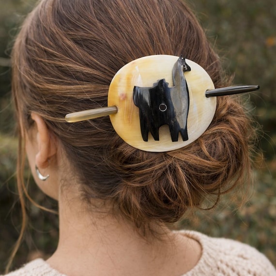 Handcrafted Cow Horn Hair Clip with Charming Llama Accent