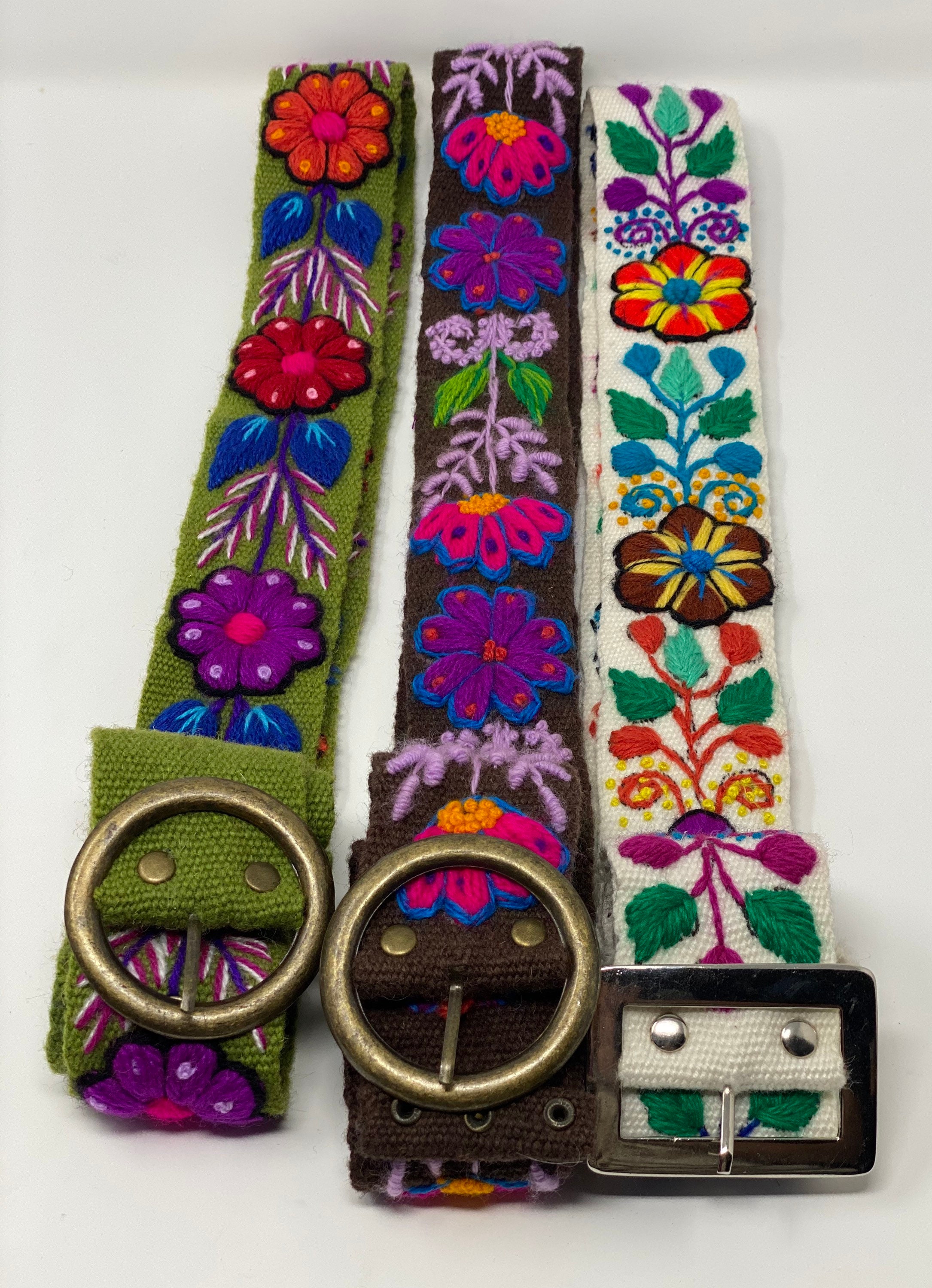 Hand embroidered wool belts from Peru
