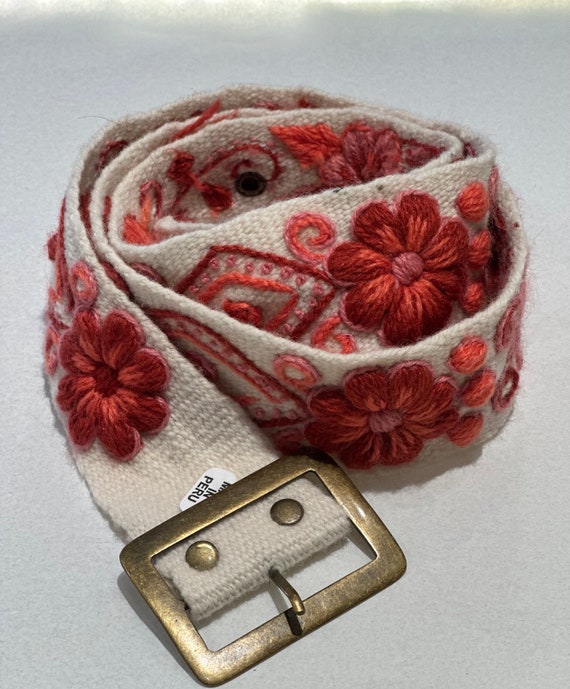 Hand embroidered wool belts from Peru