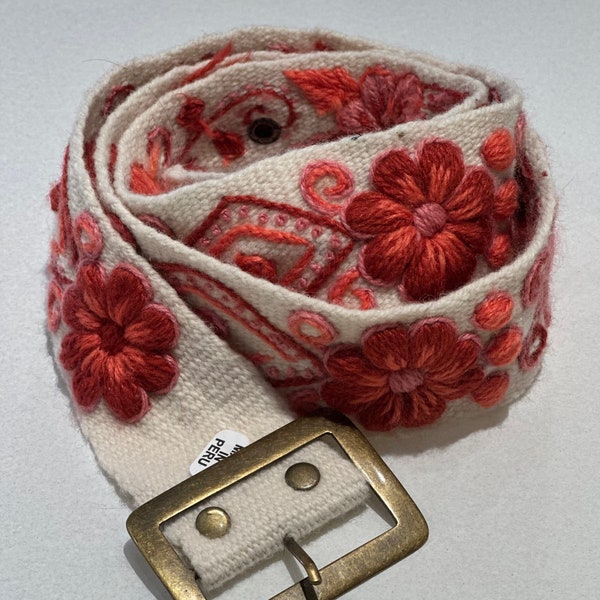 Hand embroidered wool belts from Peru