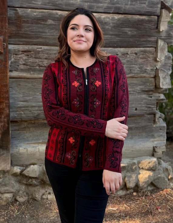 Peruvian Alpaca Wool Cardigan with Handmade Floral Embroidery - Elegant Boho Sweater, Andean Knitwear Gift for Her