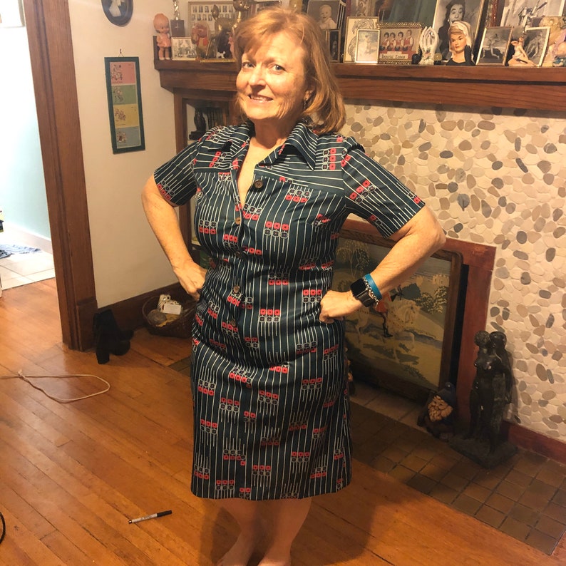 Vintage Green and White Geometric Designs Polyester Retro Dress