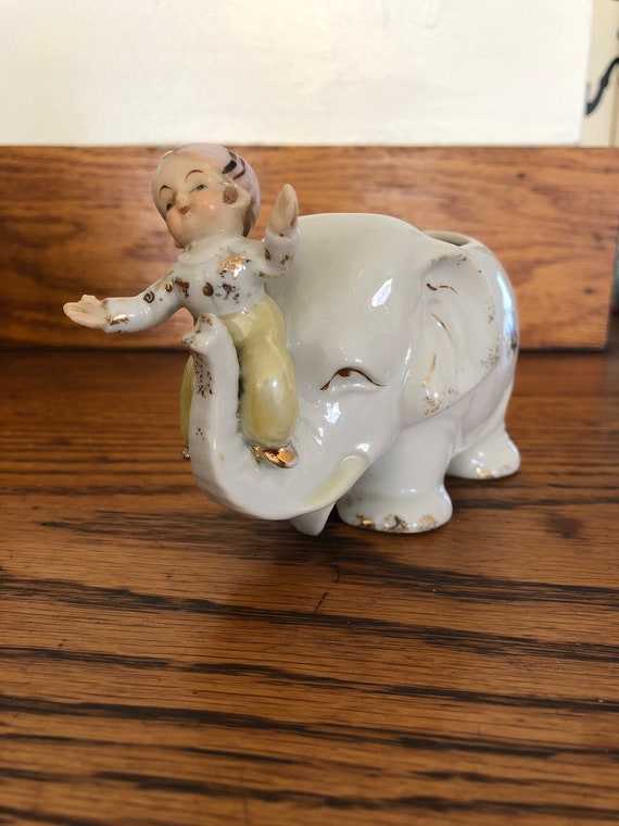 Adorable little Vintage ceramic art Elephant indoor planter Home & Living Planters & Pots