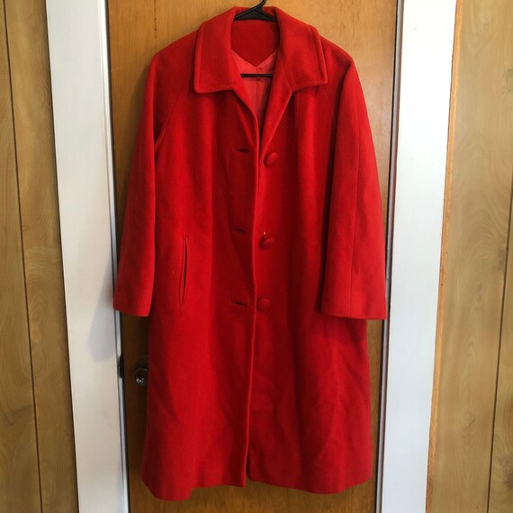 Vintage Midcentury Rich Red 100% Cashmere Button D