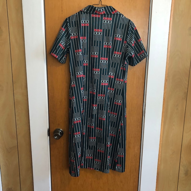 Vintage Green and White Geometric Designs Polyester Retro Dress