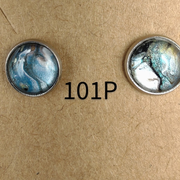 women's Fluid art Post earrings, Paint Pour Jewelry