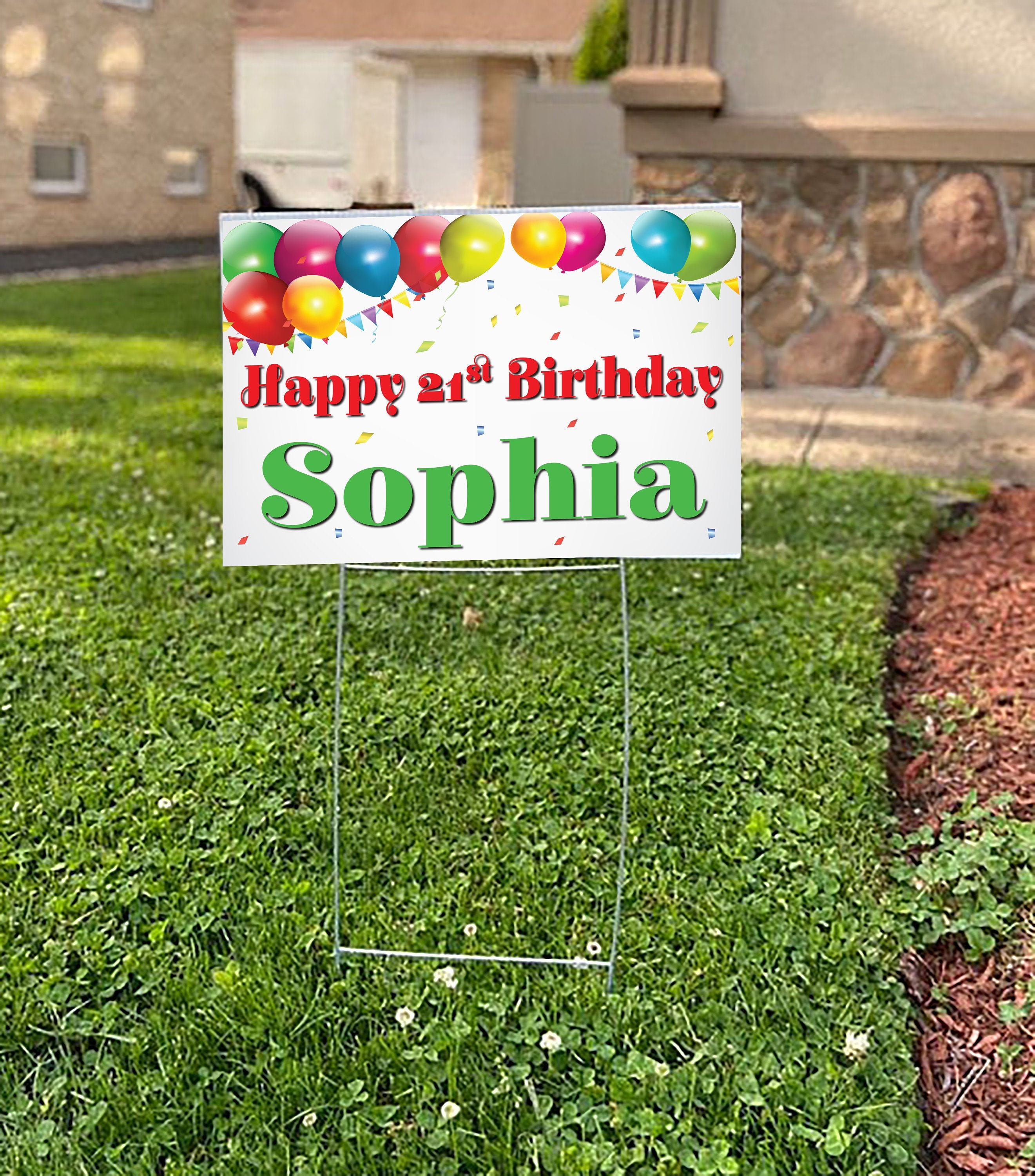 Birthday Lawn Sign Custom Personalized Happy Birthday Balloons Etsy