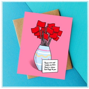 Carte drôle meilleur ami Carte drôle de drapeaux rouges pour Bestie Carte drôle de Saint-Valentin pour petite amie Carte d'anniversaire drôle, cadeau de la culture pop