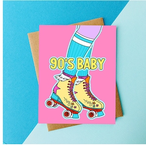 Carte d'anniversaire de bébé des années 90 - carte d'anniversaire drôle pour meilleure amie, fille, petite amie, carte 30e anniversaire esthétique rétro