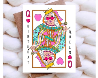 Birthday Queen - Funny Birthday Card, Trendy Bday Card for Best Friend, Girlfriend, Sister, Mom, Daughter, Queen of Hearts