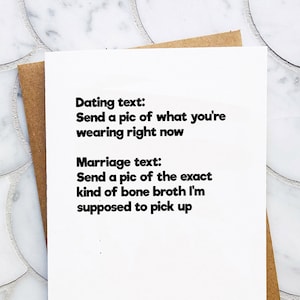 Citas vs. matrimonio Tarjeta de aniversario divertida para esposa y esposo Tarjeta de compromiso divertida Regalo de boda divertido Tarjeta de San Valentín identificable