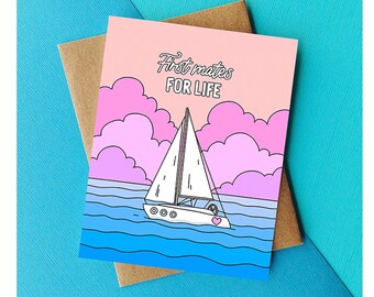 First Mates Funny Anniversary Card, Funny Wedding Card, Cute Love Card for Partner, Punny Engagement Card for Couples, Bride, Groom