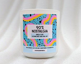 Funny 90s Nostalgia Candle, Pink Lemonade Scented Soy Candle, Premium Novelty Birthday Present for Best Friend, Mom, Sister, Partner