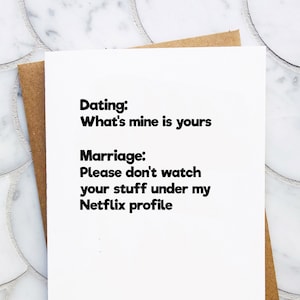 Dating vs Marriage Funny Anniversary Card for Wife Husband Funny Engagement Card Wedding Anniversary Gift Bridal Shower Card Valentines Card