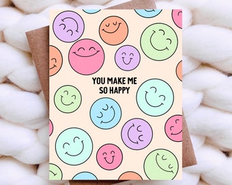 Sweet Love Card, Cute Greeting Card, Retro Smiley Face Anniversary Card, For Spouse, Significant Other, Best Friend